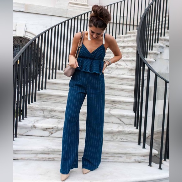 ETT TWA by Anthropologie blue striped denim jumpsuit size medium NWT - Picture 12 of 13